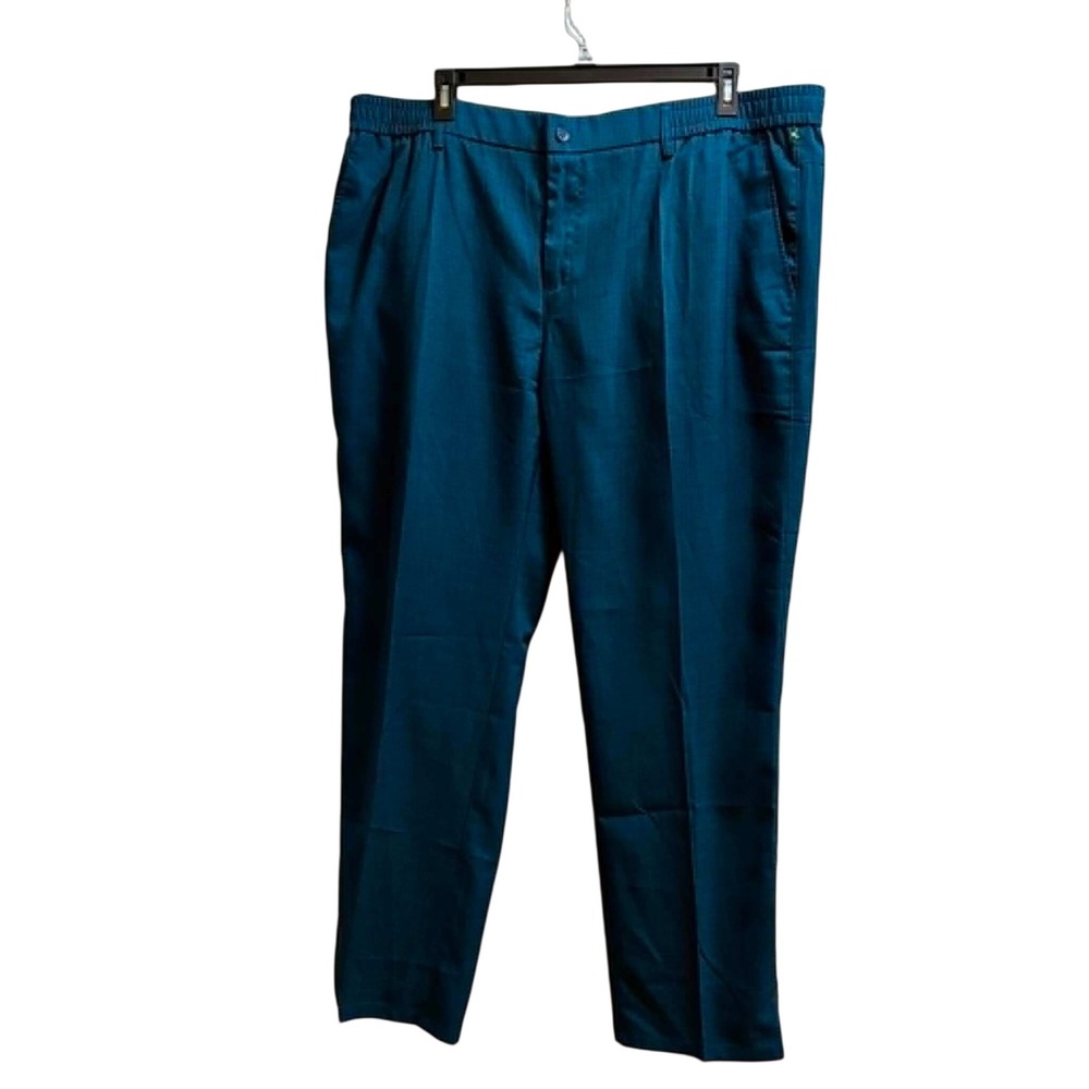 Oldenease Dress Pants Mens 3XL-33 Teal Blue Pleated Elastic Waist Trousers